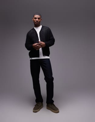 Topman Knitted Crochet Cardigan In Black