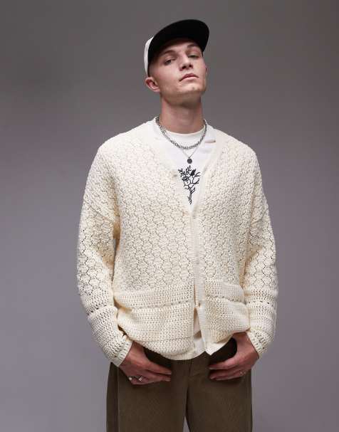 Topman knitted crochet cardigan with in ecru - view 1