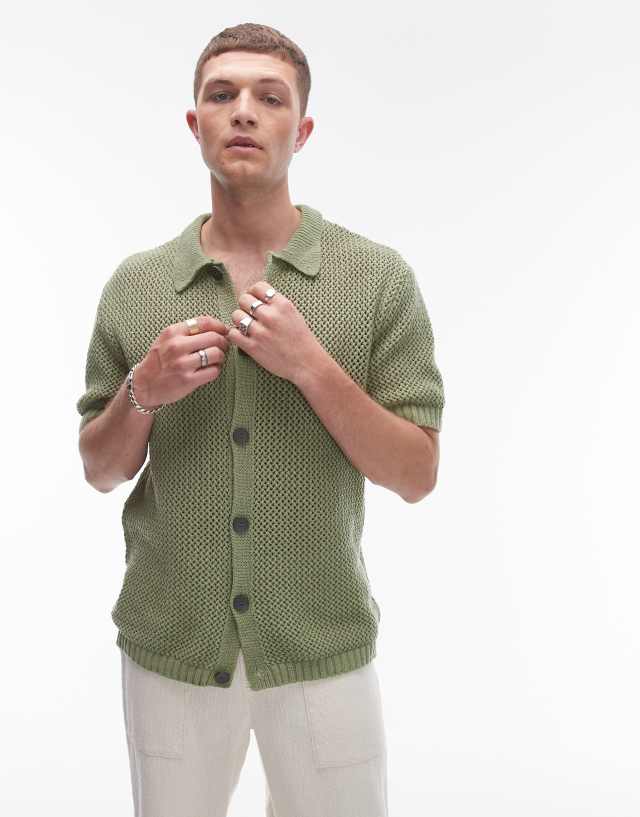 Topman - knitted crochet shirt in green