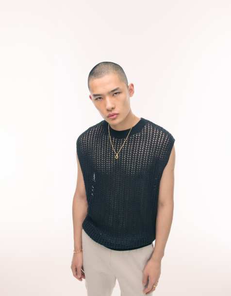 Topman knitted crochet tank in black - view 1