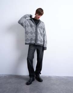 Knitted diamond cardigan in grey