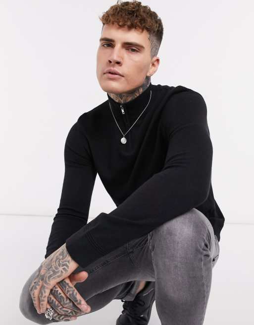 Download Topman knitted half zip turtle neck sweater in black | ASOS