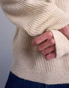 Model wearing Knitted jumper in stone