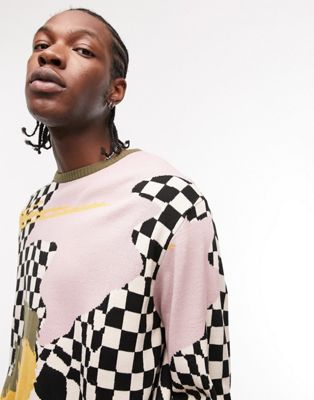 Topman knitted jumper with checkerboard in multi