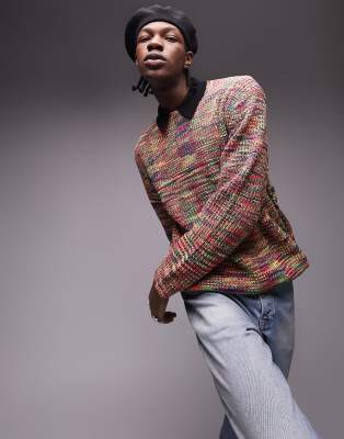 Topman knitted jumper with neon stitch in multi