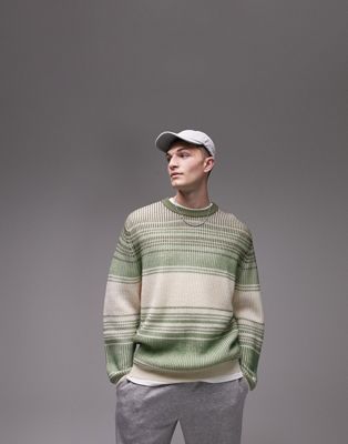 Topman knitted jumper with ombre stripe in khaki