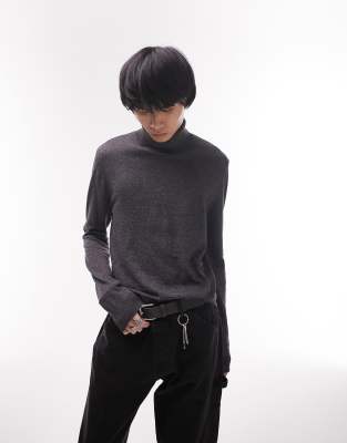 Topman knitted jumper with roll neck in mono twist-Multi