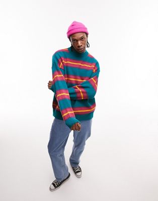 Topman knitted jumper with stripe in multi - ASOS Price Checker