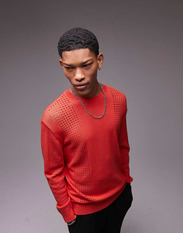 Topman - knitted pointelle jumper in red