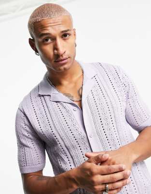 Topman knitted pointelle shirt in lilac - ASOS Price Checker