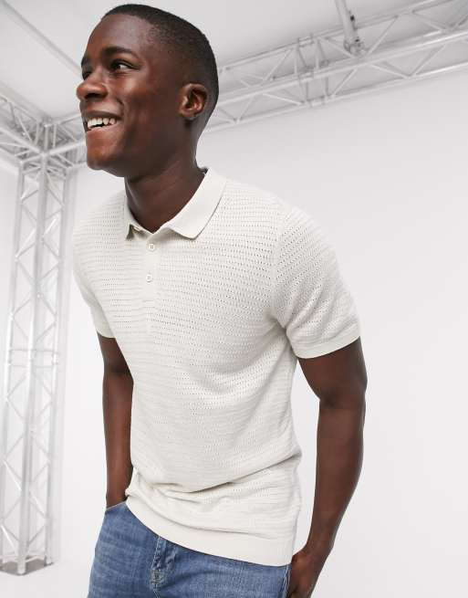 Topman knitted polo in ecru