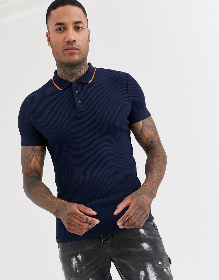 Topman knitted polo in navy