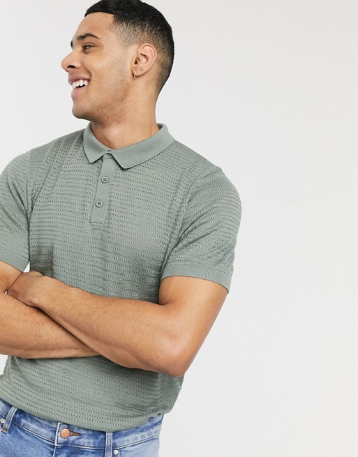 Topman knitted polo in sage