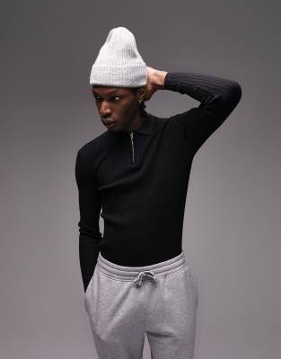 Topman knitted rib polo in black - ASOS Price Checker