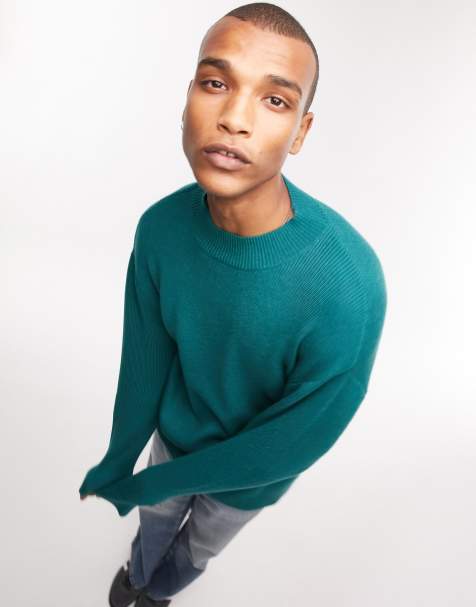 Topman knitted rib sweater with turtle neck in green - view 1