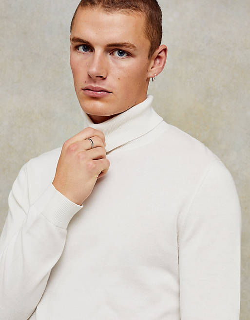 Topman knitted roll neck in white - WHITE