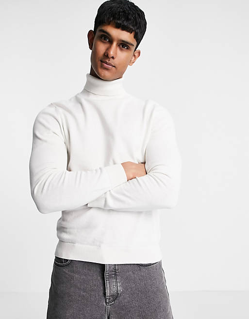 Topman knitted roll neck in white