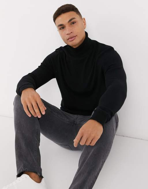 Black knitted roll neck jumper sale