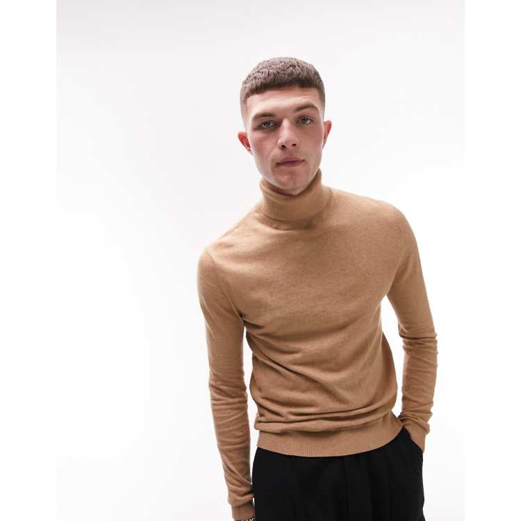 Mens camel 2025 roll neck jumper