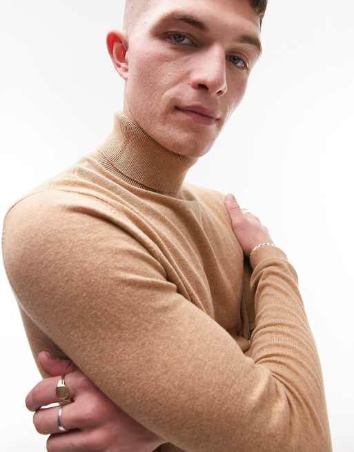 Mens camel outlet roll neck jumper