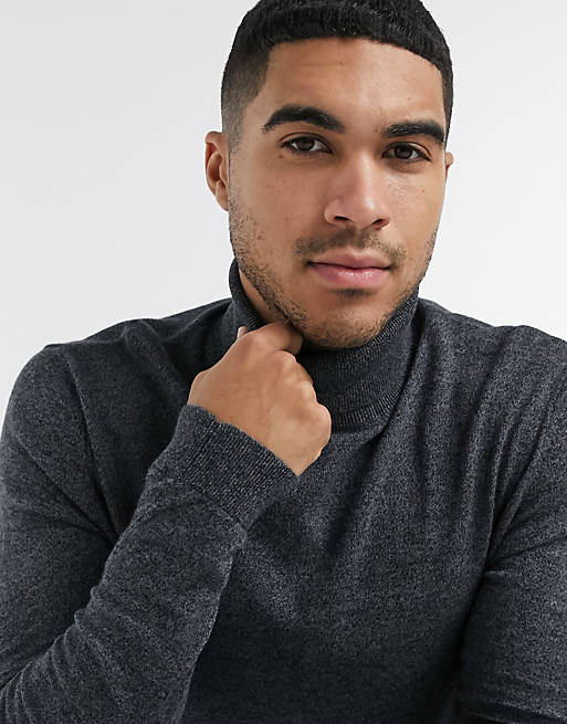 Topman knitted roll neck jumper in grey | ASOS