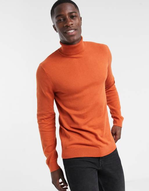 Mens orange clearance roll neck jumper