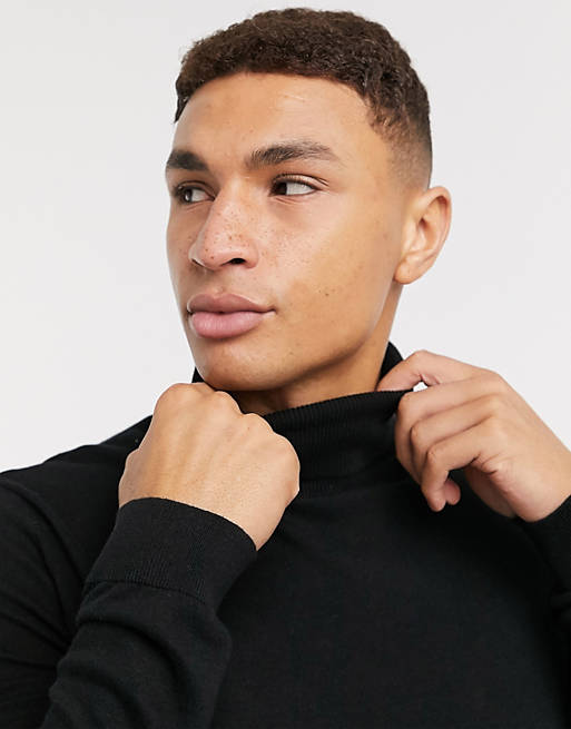 Topman knitted roll neck sweater in black | ASOS