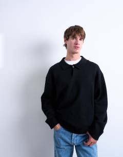 Knitted smart polo jumper in black