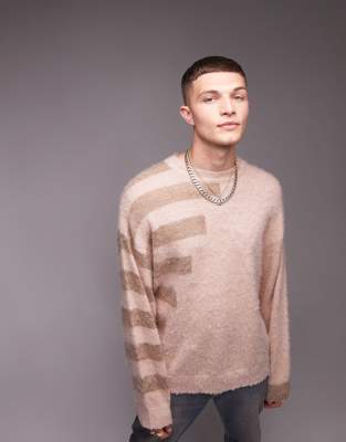 Topman knitted stripe jumper in pink-Neutral