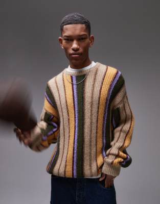 knitted stripe sweater in multi stripe