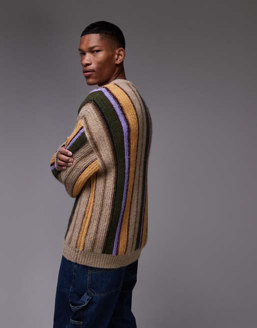Topman knitted stripe jumper in multi stripe