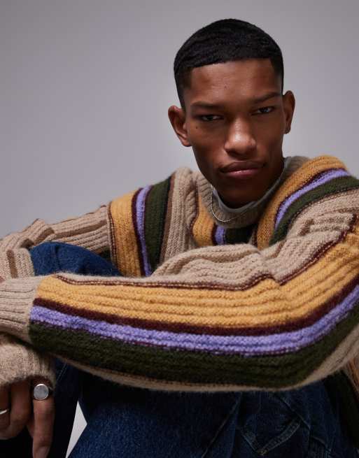 Topman knitted stripe jumper in multi stripe