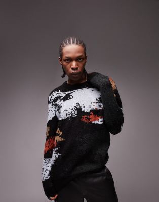 Topman knitted sweater with all over abstract print in multi ASOS