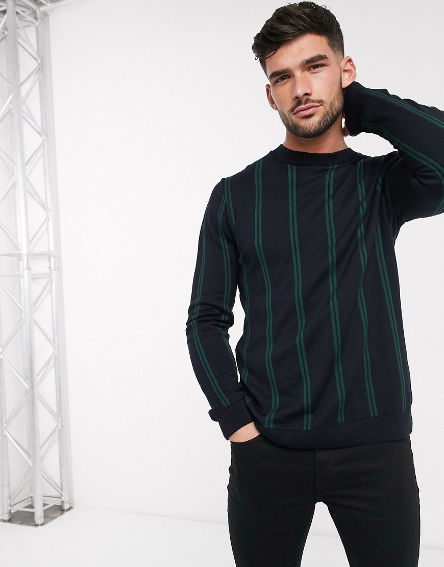 TOPMAN KNITTED SWEATER WITH GREEN VERTICAL STRIPE,81L06UNAV