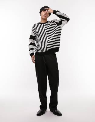 Topman knitted sweater with mixed stripe in mono-Multi