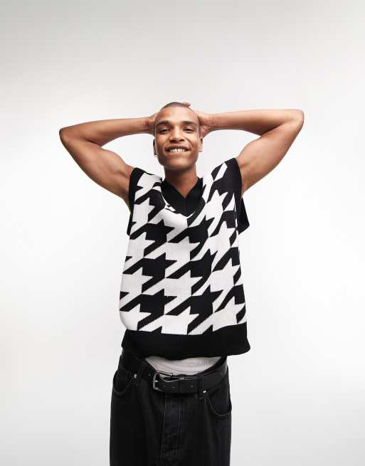 Topman knitted tank with dog tooth in mono