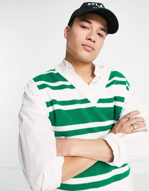 Topman knitted tank with stripe in ecru and green ASOS