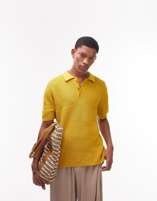 Topman knitted texture polo in mustard | ASOS