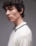 [Topman] Topman knitted towelling polo with tipping in cream-White L CREAM