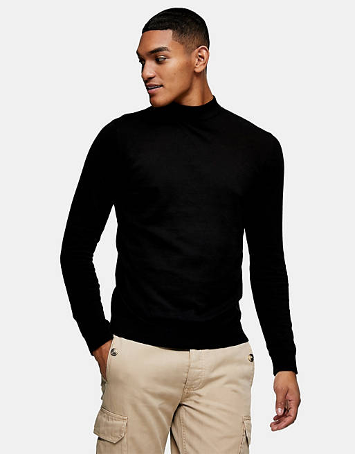 Topman knitted turtle neck in black 