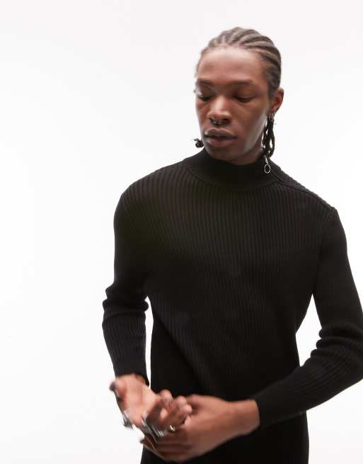 Topman knitted turtle neck jumper with side zip in black ASOS