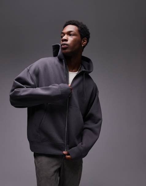 Topman - Koksgrå oversized hættetrøje med gennemgående lynlås - view 1