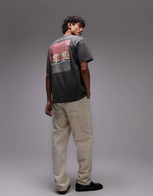 Topman - Koksgrå oversized T-shirt med negroni-print foran og bagpå