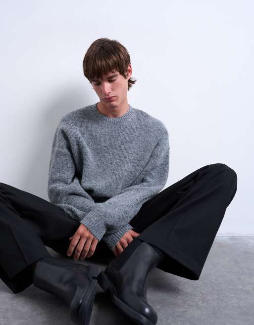 Topman - Koksgrå oversized trøje med rund hals