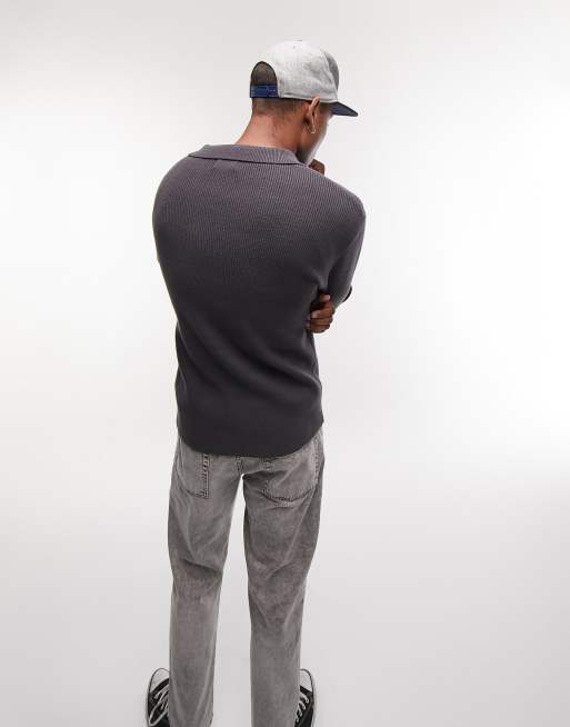 Topman - Koksgrå ribstrikket polo, 2 af 4
