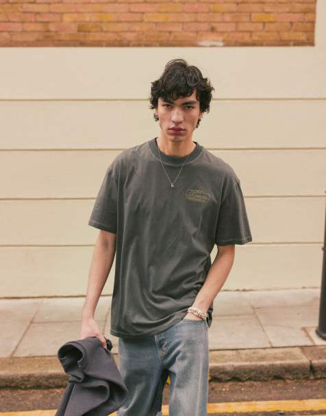 Topman - Koksgrå T-shirt med mærkeprint og broderi foran og bagpå i afslappet pasform - view 1