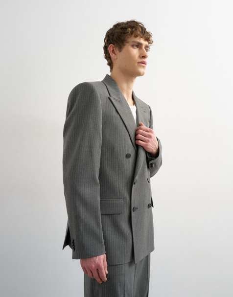 Topman - Koksgråt afslappet dobbeltradet jakkesæt med nålestriber - view 1