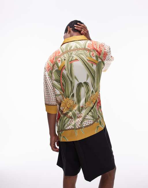 Topman – Kortärmad skjorta i satin med botaniskt mönster, 4 av 5