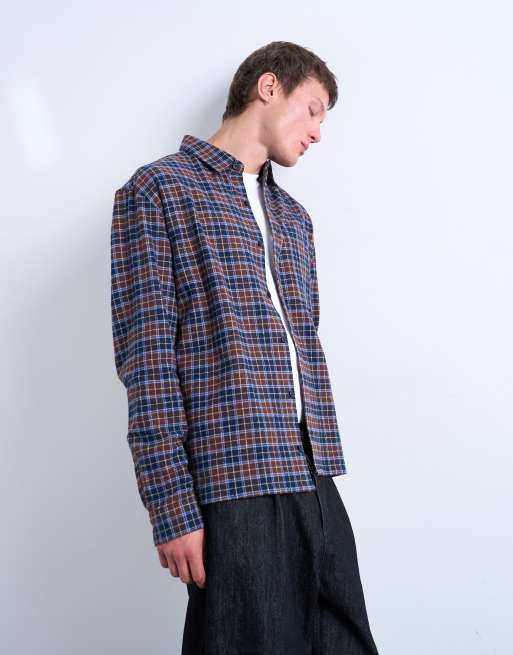 Topman – Koszula flanelowa o luźnym kroju w brązową kratkę, 3 z 5