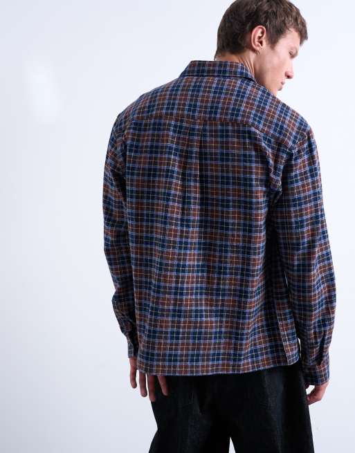 Topman – Koszula flanelowa o luźnym kroju w brązową kratkę, 4 z 5